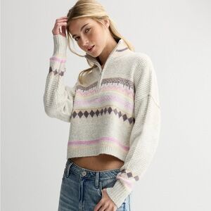 Sugar Moon Long Sleeve Cropped Quarter Zip Jacquard
